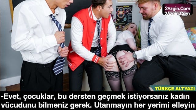 Sarışın öğretmen abaza öğrencilerine seks yapmayı öğretiyor